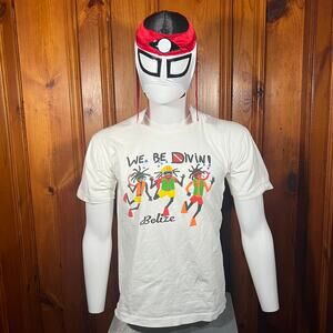Vintage M Belize Scuba Diving T-Shirt Single Stitch White 80s 90s Tourist